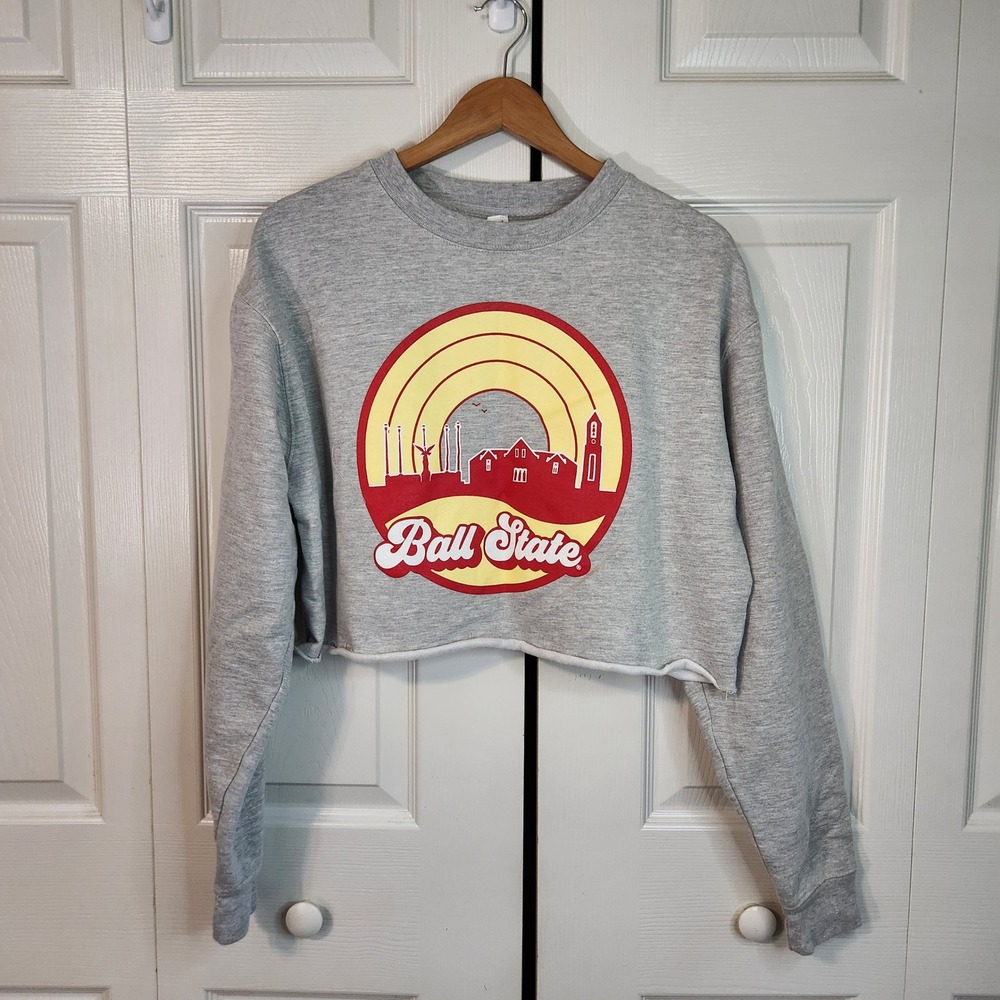 Uscape Apparel Ball State University Cropped Sweatshirt Gray Graphic Size L